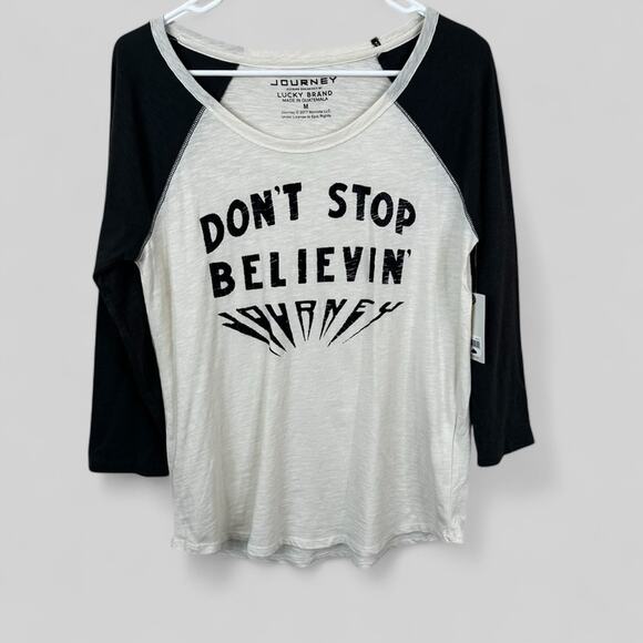 NEW Lucky Brand Graphic T-Shirt Womens M Journey Don’t Stop Believin Raglan - Picture 1 of 7